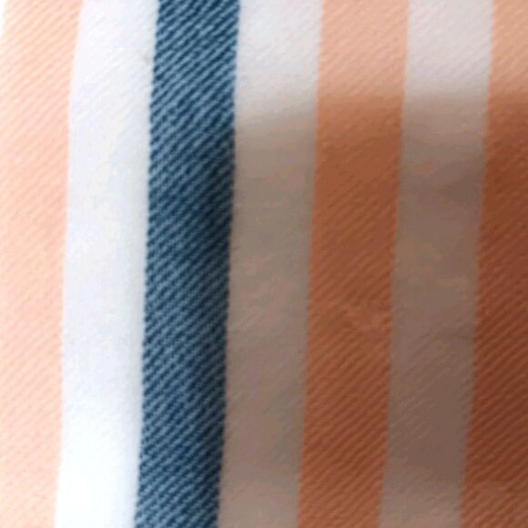 J Crew 100% Wool Scarf Striped Peach White Blue - Picture 10 of 11